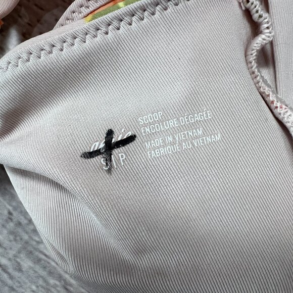 NEW Aerie Scoop Floral Ruffle Bikini Top Size S Pink Orange Yellow Swimwear NWT - Picture 3 of 8